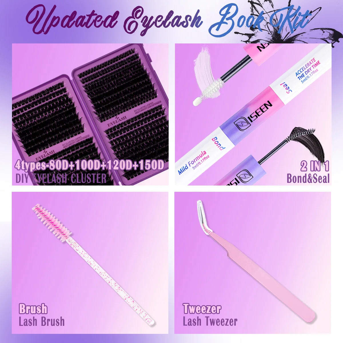 DIY D-Curl Cluster Lash Kit – Bond, Seal & Tweezers