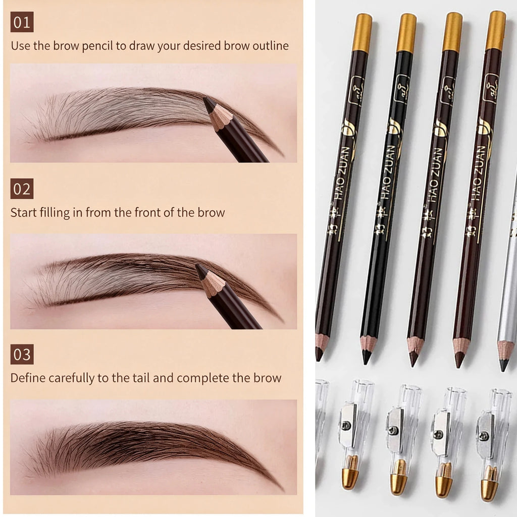 Wooden Brow Pencil with Built-In Sharpener